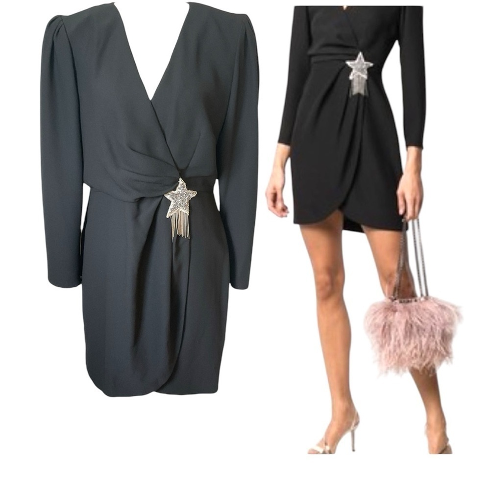 Blanca Vita Amanda Star Embellished Black V-Neck Sheath Dress Size 46